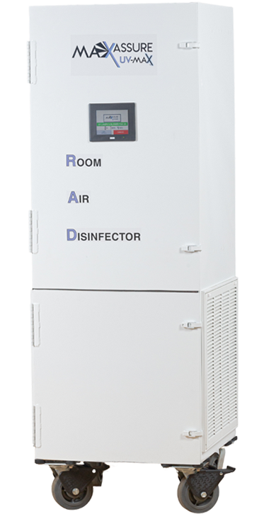 Front view of the MaxAssure Room Air Disinfector (R.A.D.)